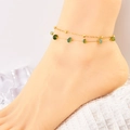 Bracelet de cheville bohème double couche doré avec perles en pierres naturelles - Pierre verte avec perles