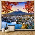 Bohemian Mount Fuji tapestry with red maple leaves and lake view for room wall decor - Mount Fuji Autumn Maple City Lake Style (GT202468) / 73X95CM (Cross-border Brushed Style)