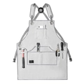 Light gray canvas work apron with multi-pockets, cross back straps and metal buckles - Gray
