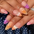 Handmade almond press-on nails with purple shell texture and pearl flower designs - K075【24pcs】 / Boxed (jelly Gel + Granules)