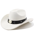 Detail of western cowboy hat with studded leather band and bull metal buckle - M (56-58cm) / Cream