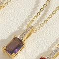 14K vergulde choker ketting met rechthoekige paarse zirkoon hanger en gouden O-ketting - Paars