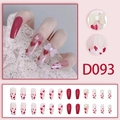 Press-on nails featuring long trapezoid shape with red hearts and 3D white bow tie design - D093 (Glue Type)