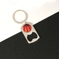 Silver metal basketball bottle opener keychain featuring red and black sports design - Basketball/Bottle Opener