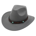Classic grey felt western cowboy hat with brown leather band and turquoise stone details - Light Gray Cowboy (Turquoise)