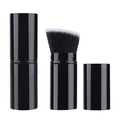 Portable retractable makeup brush in black with dual-tone angled bristles and lid - Large Slanted Flat Head / Black