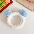 White plush hairband with blue pom-poms on a decorative tray with tulips - Light Blue