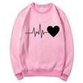 Felpa rosa girocollo da donna con stampa EKG cuore nero in taglia M - S / Schizzo Semplice Cuore / Rosa