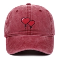 Vintage washed red cotton baseball cap featuring embroidered heart balloon design - Adjustable / Burgundy