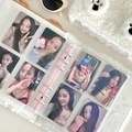 Weißes Plüsch-Fotoalbum mit rosa Ringen und Klarsichthüllen für kleine Sammelkarten - Einseitige Hochtransparente A6-Innenseite 4-Fächer