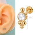 316L stainless steel gold labret piercing with crystal cluster and 8.9mm size detail - Gold Zircon with Four Beads Style (6) / 1.2*8mm