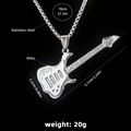 Silver guitar pendant necklace on stainless steel box chain with 70cm length - Guitar No.10 + 70cm Steel Chain