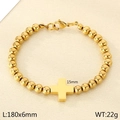 Bracciale a sfere 6mm in acciaio inossidabile dorato con pendente croce da 15mm - 180x6mm / Oro (KB205958-Z)