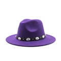 Classic purple fedora wool hat with western style band and silver metal buckles - M (56-58cm) / Purple