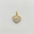 14K gold plated stainless steel heart pendant with white zircons, size 13x12mm - 24 Rhinestone Pave Style (XP33010) / Gold