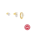 Golden S925 sterling silver earring set with white pearls and sparkling zircon stones - Classic Pearl Combination Style (Gold#5)