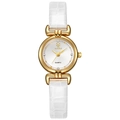 Elegante Damen-Quarzuhr in Gold mit weißem Kroko-Lederarmband und Kristall-Zifferblatt - Weiß
