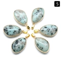 Set of six waterdrop natural stone pendants with gold plating in blue and grey finish - Kiwi Stone (Single)