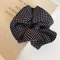 Detailed texture of black polka dot fabric scrunchie on vintage book prop background - Basic Scrunchie / Black