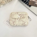 Quilted floral coin purse with rabbit embroidery and metal ring zipper detail - Rabbit Off-white