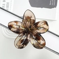 Elegante pinza per capelli a fiore di 8cm marrone scuro con linee dorate spazzolate - 8 cm / Caffè Leopardato Filo d'Oro