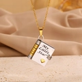 Titanium steel book pendant necklace with My Little Star engraving and heart charm - Little Star Daughter Two-Tone