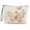Canvas butterfly makeup bag with floral wing pattern and black wristlet strap - Artistic Painted Butterfly Style (xy-070-2) / With Wristlet Strap