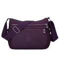 Practical purple nylon crossbody bag with adjustable strap and multiple zip pockets - Purple