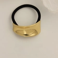 Gold irregular metal charm hair tie with minimalist design and black elastic rope - Glossy Curved Asymmetric Gold