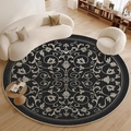 Classic round area rug in black and beige floral pattern for a cozy living room decor - Diameter 80cm / Black Classical Floral