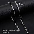 Silver 4mm 316 stainless steel square O-chain with lobster clasp on black leather - 4mm / 50cm / Silver