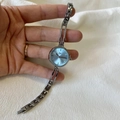 Minimalist quartz watch with a light blue dial and elegant silver metal chain strap - Silver Case Blue Dial