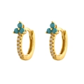 Gold hoop earrings featuring turquoise clover stones and sparkling cubic zirconia stones - Clover Cluster Style (Model B) / Gold