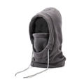 Dunkelgraue Fleece-Sturmhaube mit Gesichtsmaske und verstellbaren grauen Kordeln - Einheitsgröße / Grau