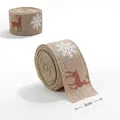 5cm Christmas burlap ribbon with white snowflake and reindeer prints for holiday decor - 5cm Elk Snowflake