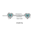 Blue heart nipple ring set with red stone and dimensions shown on white background - Heart Blue Red Zirconia