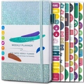 Blauwe glitter weekplanner met elastische band en functionele stickers voor productiviteit - Notitieboek + 6 Vellen Stickers / Blauw