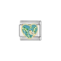Italian charm link with heart design featuring blue enamel and a small bird - Heart Bird Style (Y163)