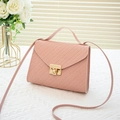Pink woven texture crossbody small square handbag with golden clasp and handle - Pink