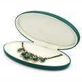 Dark green oval PU leather jewelry box with vintage gold emerald necklace inside - Dark Green Necklace Box