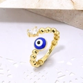 Gouden Evil Eye open ring met blauw email en peervormige zirkoon op een kralenband - Donkerblauw Boze Oog (ZYN-DMR101G-1)