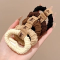 Durable elastic hair ties in 4 earth tones with ribbed knit texture and bear labels - 72# 5 Pcs Set
