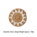 Round bohemian woven wall decor with white sunflower embroidery pattern, 25cm diameter - Sunflower Pattern Decorative Mat (25cm)
