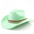 Mint green western cowboy hat featuring ethnic beaded band and suede felt texture - M (56-58cm) / Fruit Green