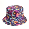 Close-up of vibrant paisley print and detailed stitching on the reversible bucket hat - Colorful Paisley Bohemian Print (Style J)