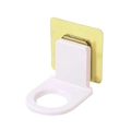 White and gold adhesive shampoo bottle holder with round cutout for wall mounting - Gold Brushed Sticker Style