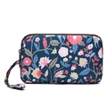 Mini floral canvas handbag with animal print, triple zipper layers and wrist strap - Wood Cotton Flower