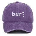 Detailed embroidery of 'ber?' text on a vintage washed purple cotton baseball cap - Purple