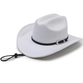 Classic white wool felt western cowboy hat with black leather band and silver buckle - Decorative Metal Buckle / White