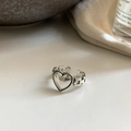 Minimalist silver chain ring with heart-shaped design and adjustable open band - Heart Chain Open Ring (J4205)